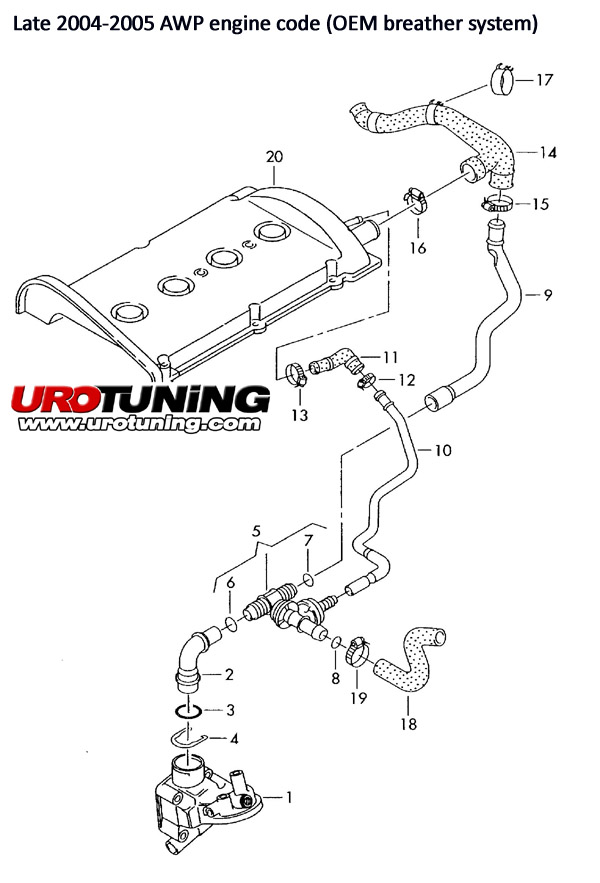 06A103213BK Breather Hose Plastic Vent Tube | 1.8T late AWP 2004-up